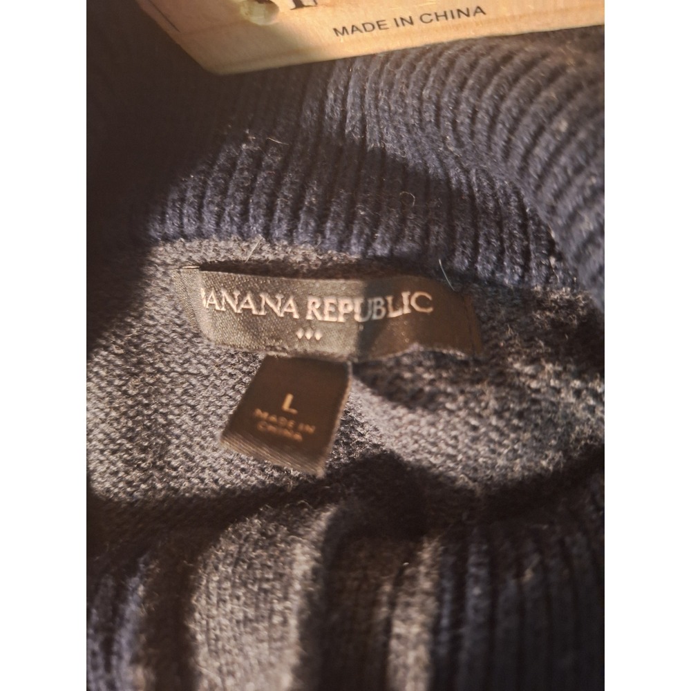 Banana Republic Mens High Ribbed Sweater Large Mock Neck Gray Pocket 3-Button - Picture 8 of 8